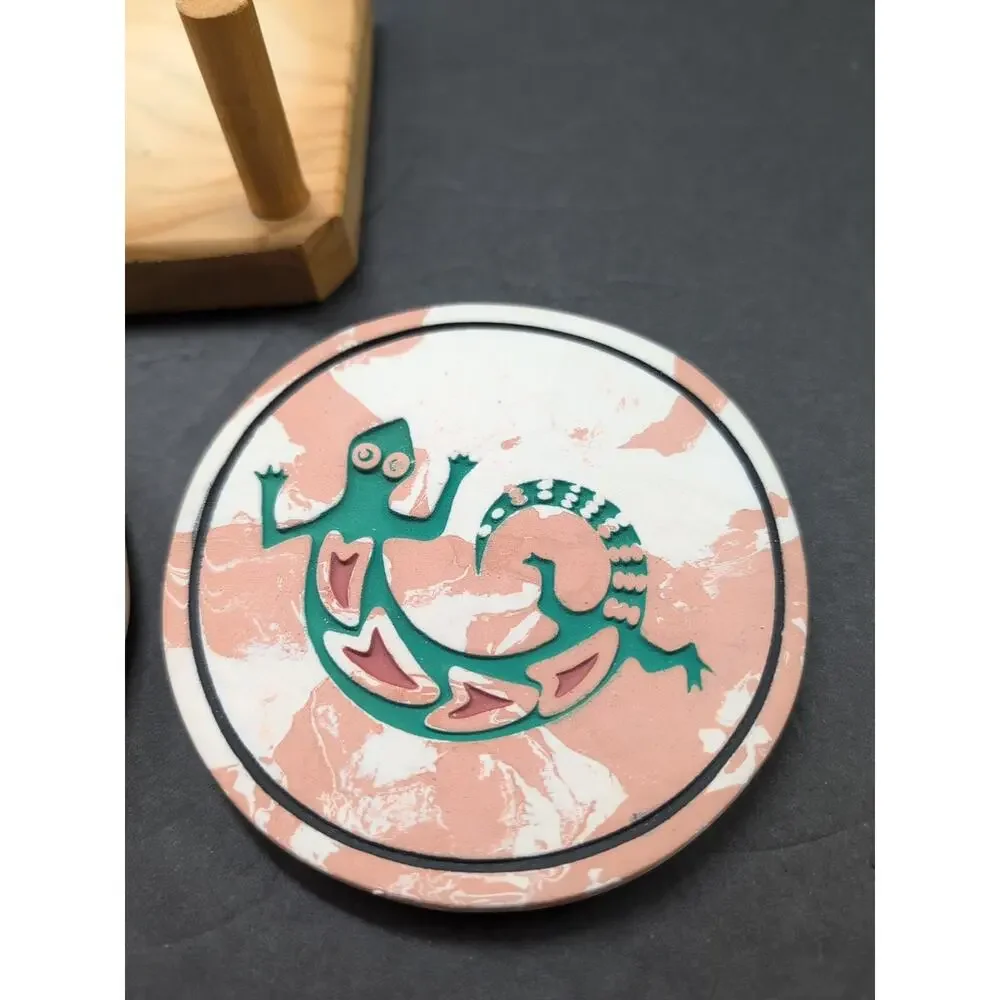 Southwestern Patterned Stone Engraved Coasters‎ (4) In Holder